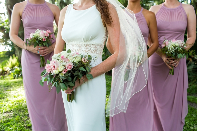 rose colored bridesmaid dresses, pink wedding flowers