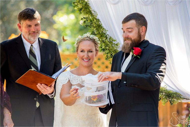 Wedding butterfly release at Harmony Gardens wedding