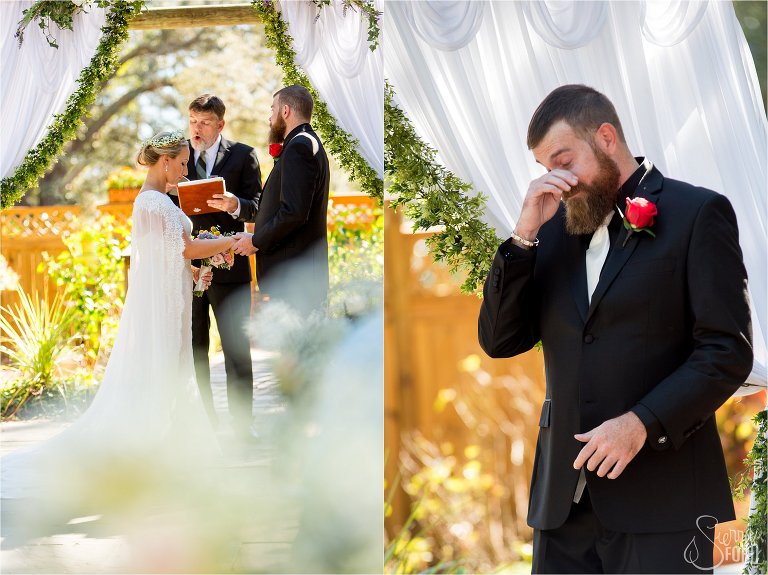 Groom crying as he sees his bride walk down the aisle