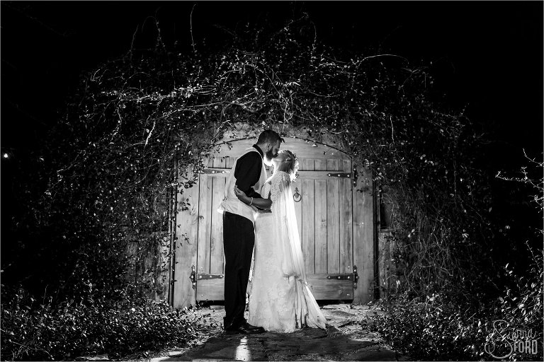 Bride and groom at night at Harmony Gardens Wedding Venue