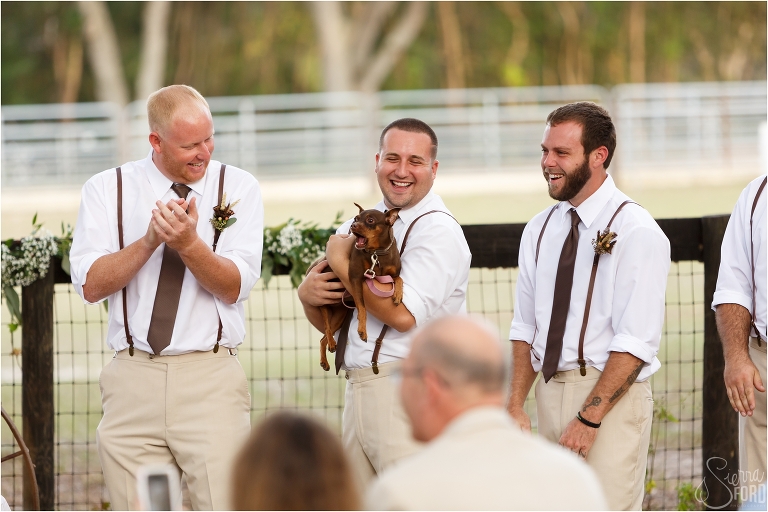 groomsmen holding other dog
