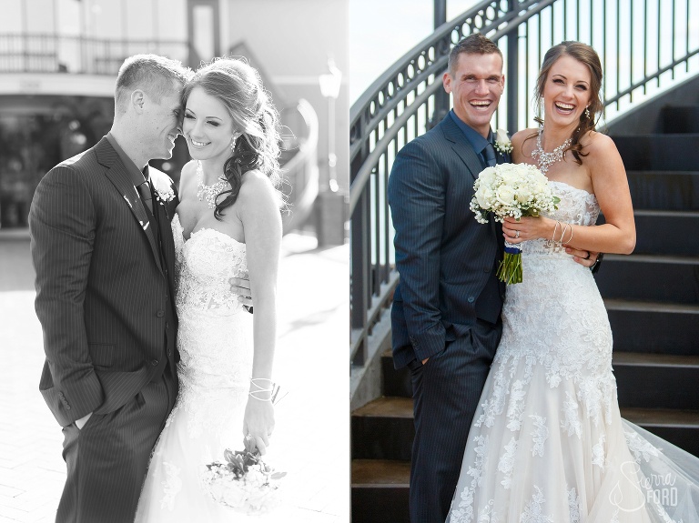 Bride and groom embracing at Tavares Pavilion 