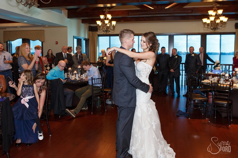 Bride and groom sharing first dance at Tavares Pavilion