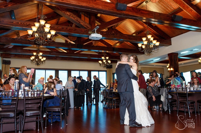 Bride and groom sharing first dance at Tavares Pavilion
