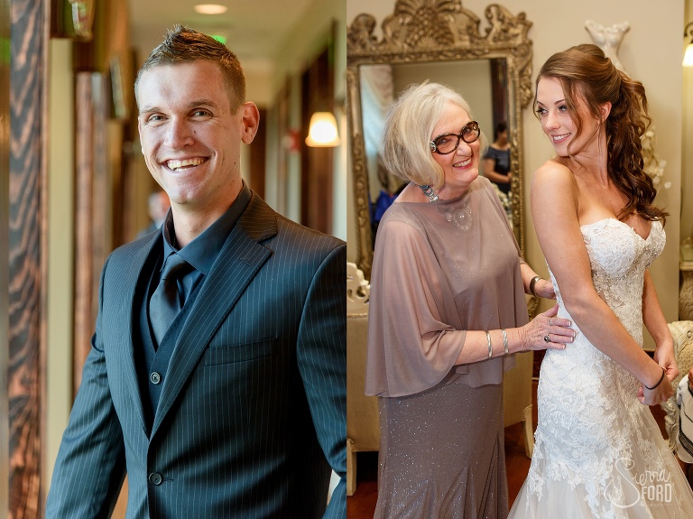 Bride and groom getting ready