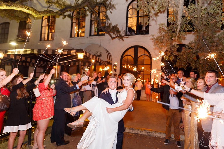 vics on the river sparkler exit wedding reception