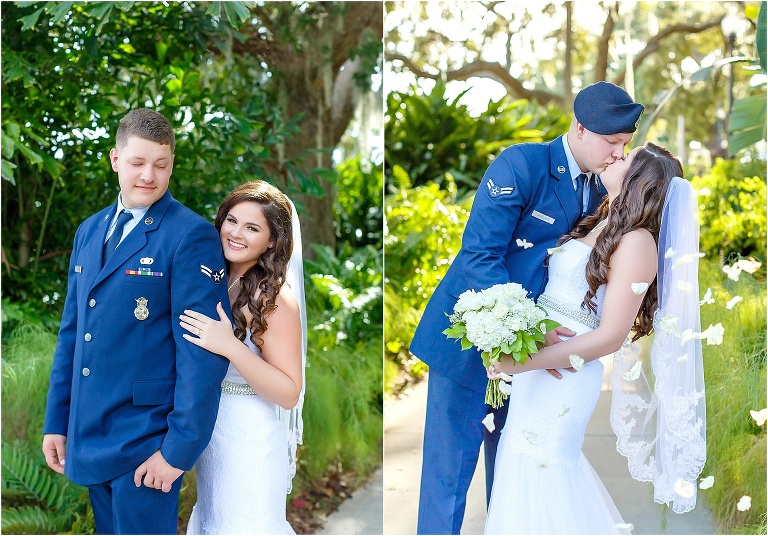 Side by side shots of the newlyweds in the lush greenery of Wooten Park