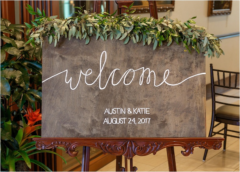 Gorgeous hand-painted sign welcoming guests to Tavares Pavilion on the Lake