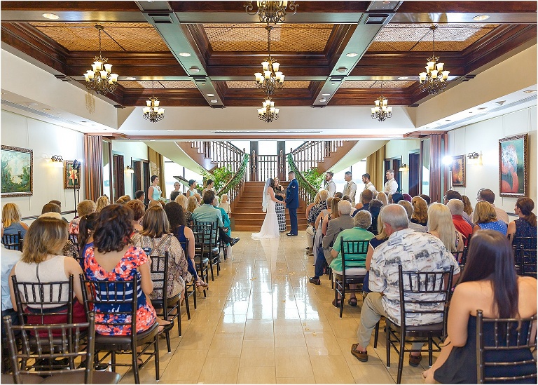 indoor wedding ceremony at Tavares Pavilion lakeside 