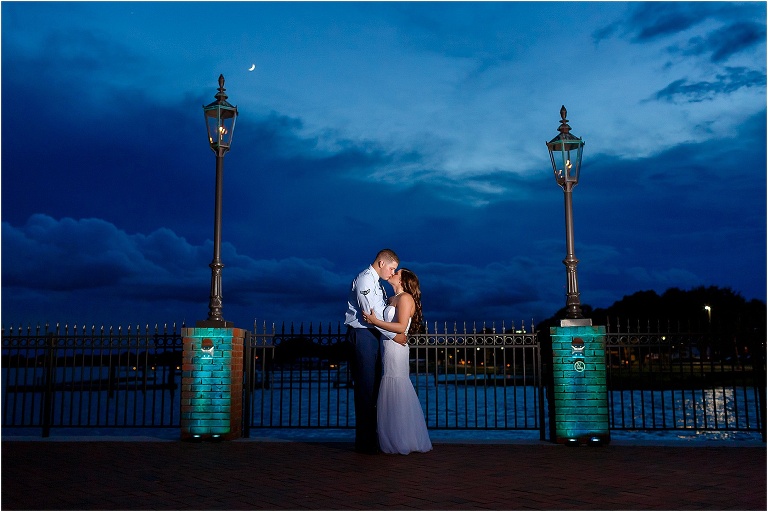 Florida lakeside wedding night portrait