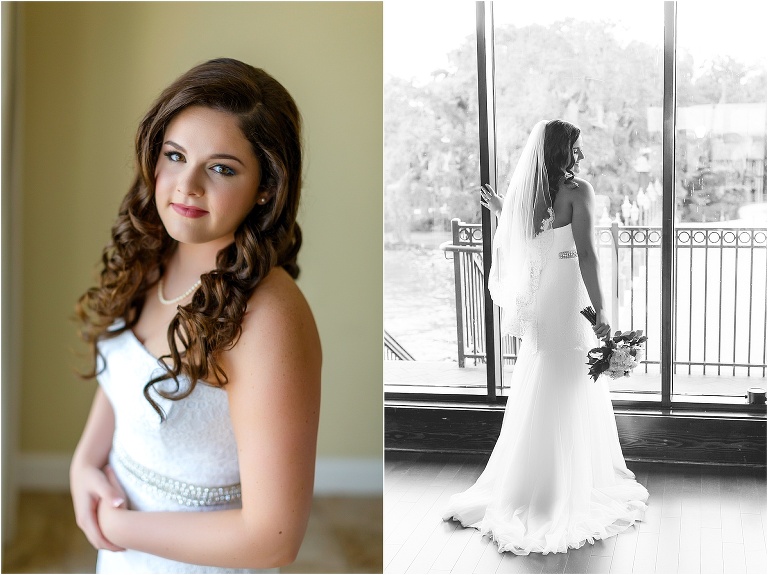 Side by side photos of the gorgeous bride in her David's Bridal wedding dress