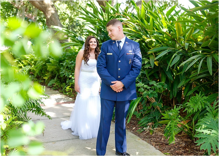 Groom getting ready to see his bride for the first time in Wooten Park