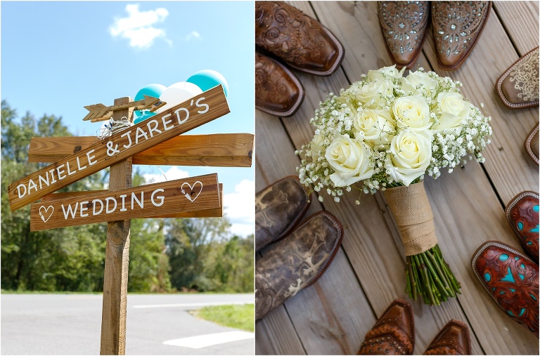 wedding boots and signs