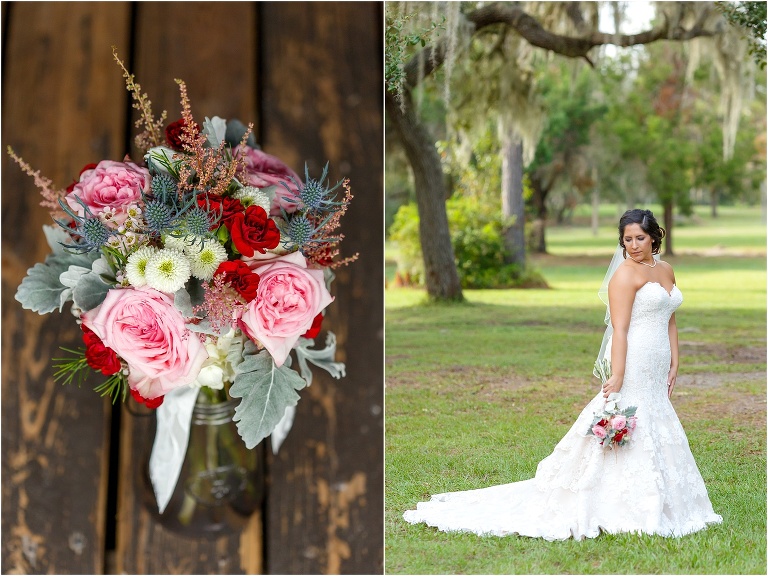 bride with winter red wedding bouquet 