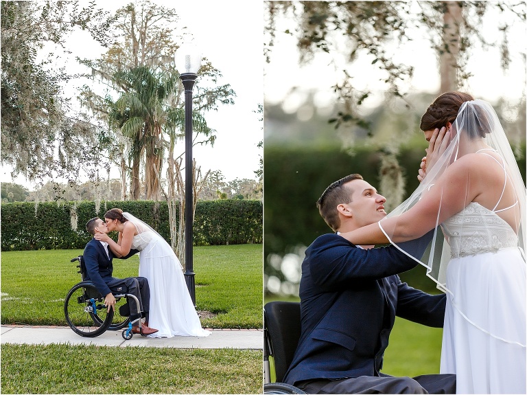 on left, the bride & groom share a kiss, on right, the groom wipes away his bride's tears during their first look