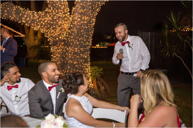everyone laughs hysterically during the best man's speech