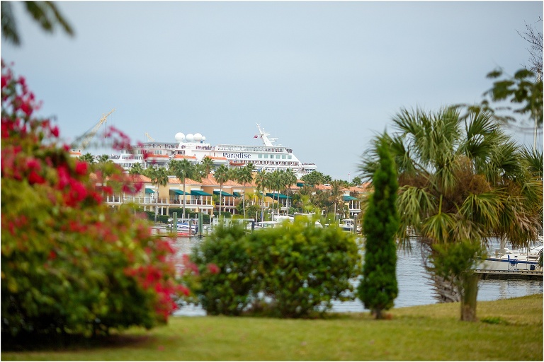 The Carnival's Paradise coming into port as their Davis Island Yacht Club ceremony began
