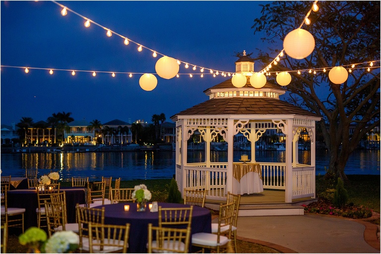 Beautiful glowing lanterns and market lights by Tampa Lights lit up the night at their Davis Island Yacht Club reception