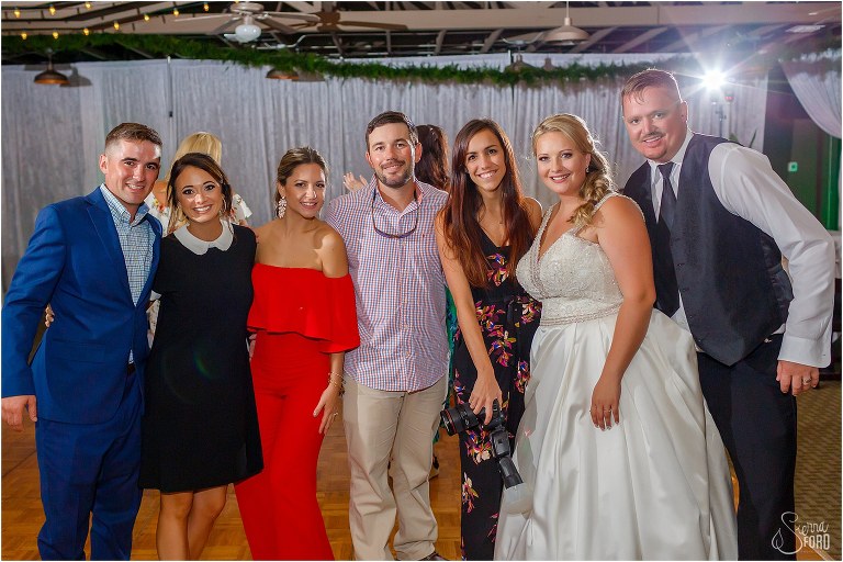 Sierra Ford with bride & groom & two former SFP wedding couples