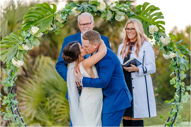 bride & groom share first kiss as husband and wife at Amelia Island wedding ceremony