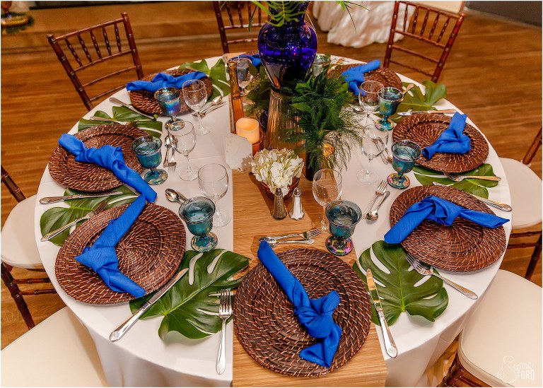table shot from above at Amelia Island wedding reception