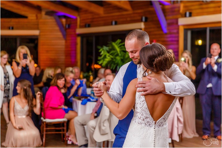 bride's brother gets emotional as he dances with his sister at Amelia Island wedding reception