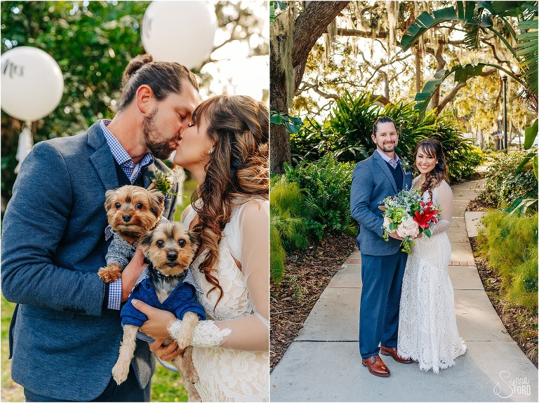 dogs in wedding photos while eloping in florida at Tavares Pavilion Simply married wedding