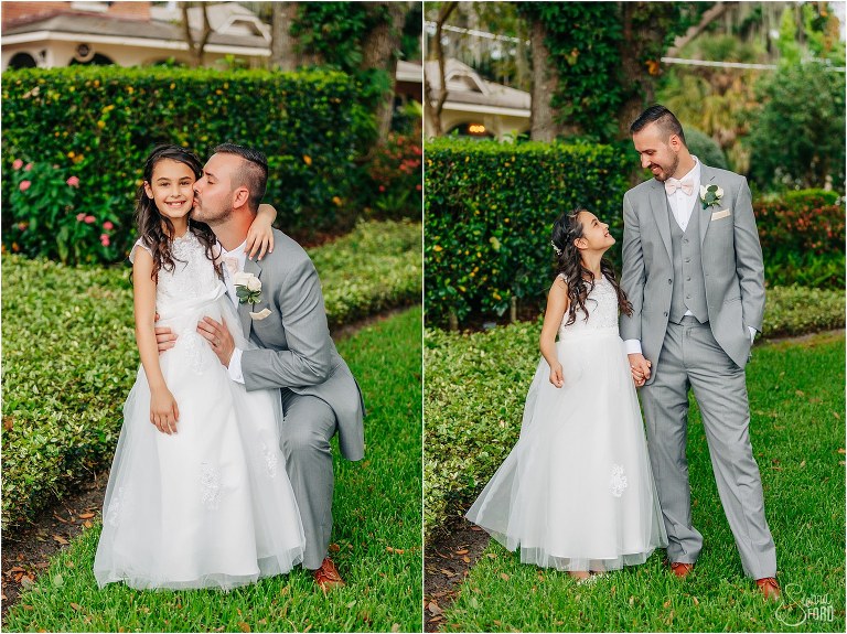 groom poses with his daughter at Town Manor wedding
