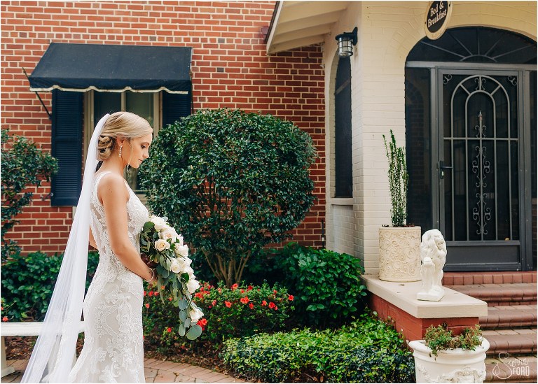 bride prepares to see her father before Town Manor wedding