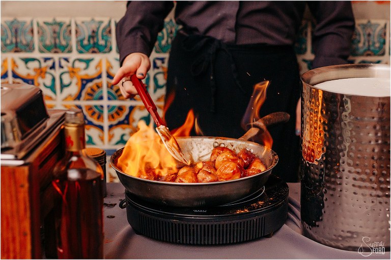 flaming donuts from Arthur's Catering at Winter Park wedding reception