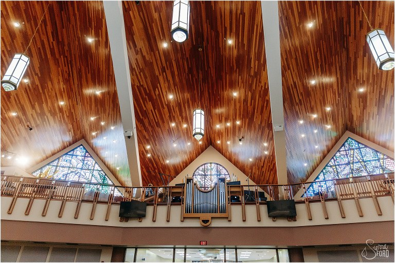 epic ceiling of St Luke's Lutheran Church for Horsepower Ranch wedding ceremony