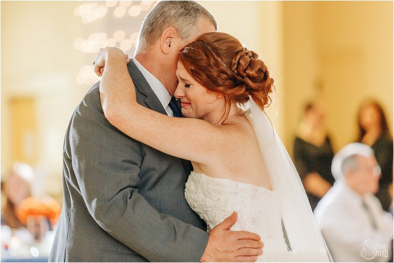 bride cries as she shares dance with her father at Wildwood wedding reception