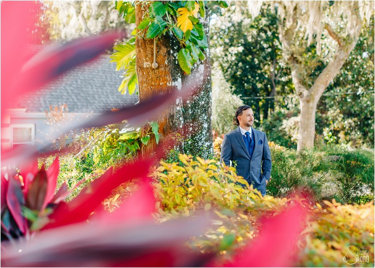 groom takes a moment to prepare before Horsepower Ranch wedding
