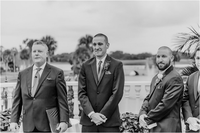 groom gets emotional as bride walks down aisle at Mission Inn Resort wedding
