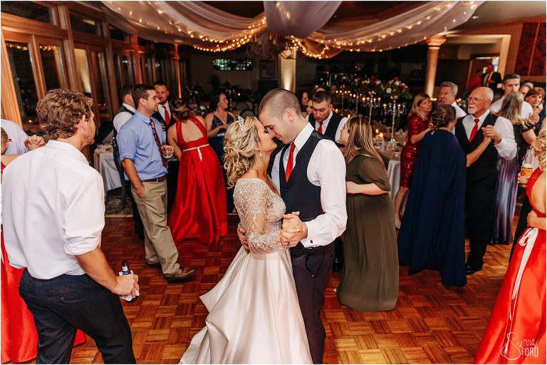 bride & groom share quiet moment together on dance floor at Mission Inn Resort wedding
