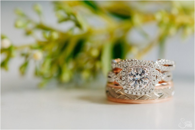 beautiful copper and diamond wedding bands at Bella Collina wedding