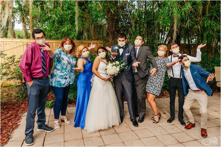 COVID-19 wedding with masks at Mount Dora elopement wedding