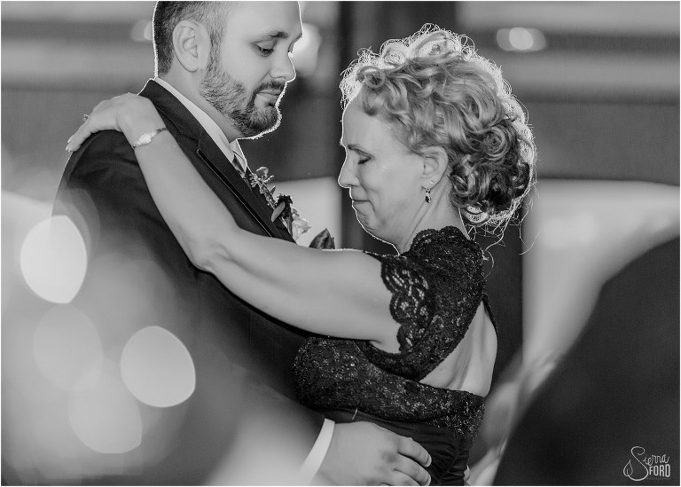 mother of groom sheds tear as they dance at Tavares Pavilion wedding
