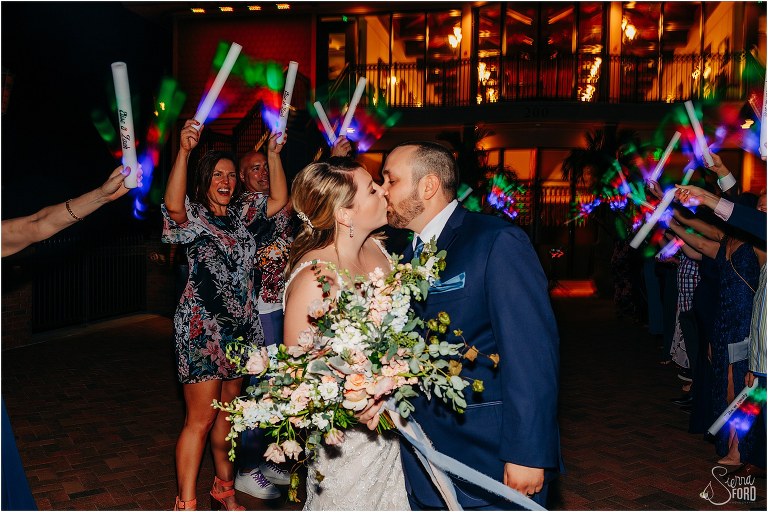 bride & groom share last kiss of the evening at Tavares Pavilion wedding