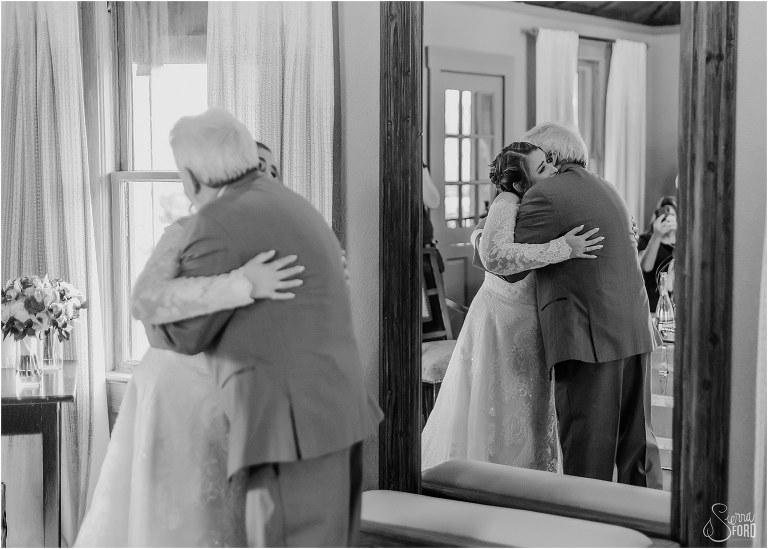 bride & father share emotional hug before The Acre Orlando wedding