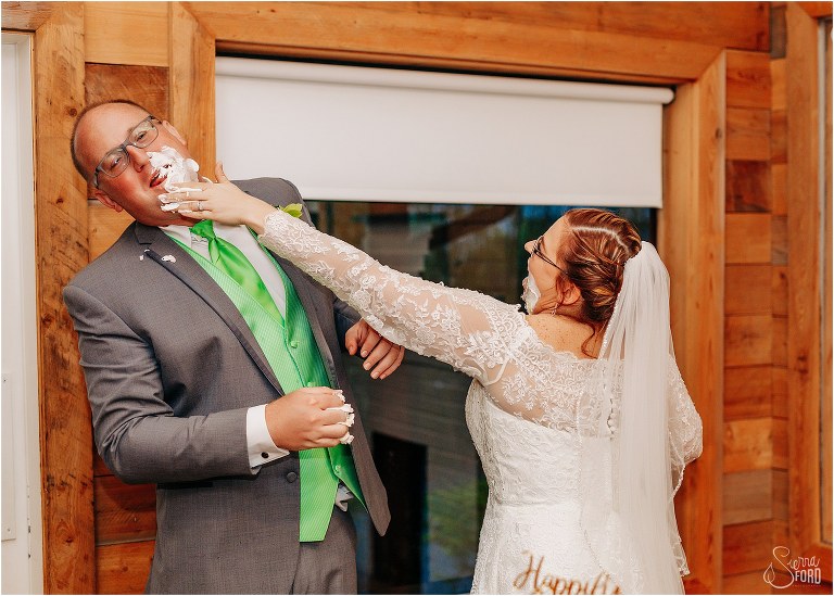 bride gets last laugh as she nails groom with frosting at The Acre Orlando wedding